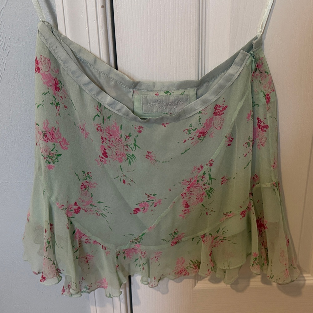Vintage Abercrombie & Fitch Y2K Floral Ruffle Skirt 100% Silk - Picture 2 of 15